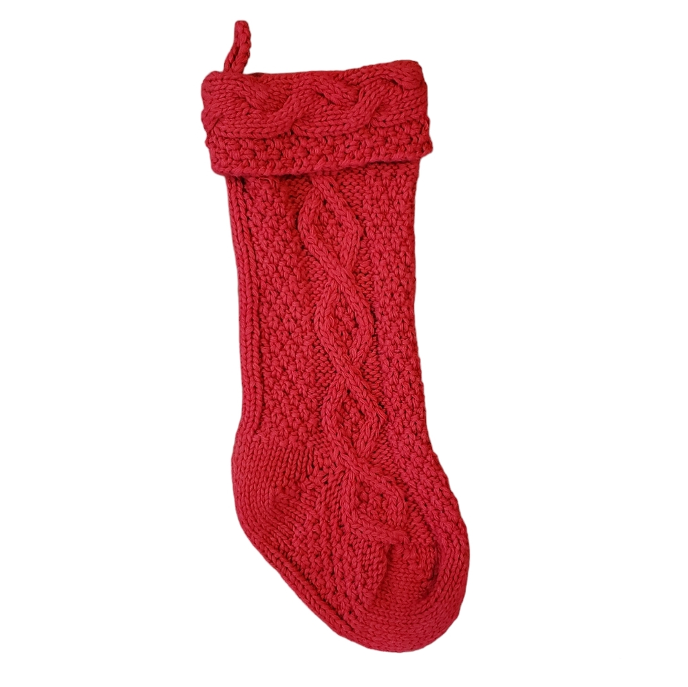 The Jabara Group Knit Red Stocking Christmas Stocking Holiday Hanging Cable Knit
